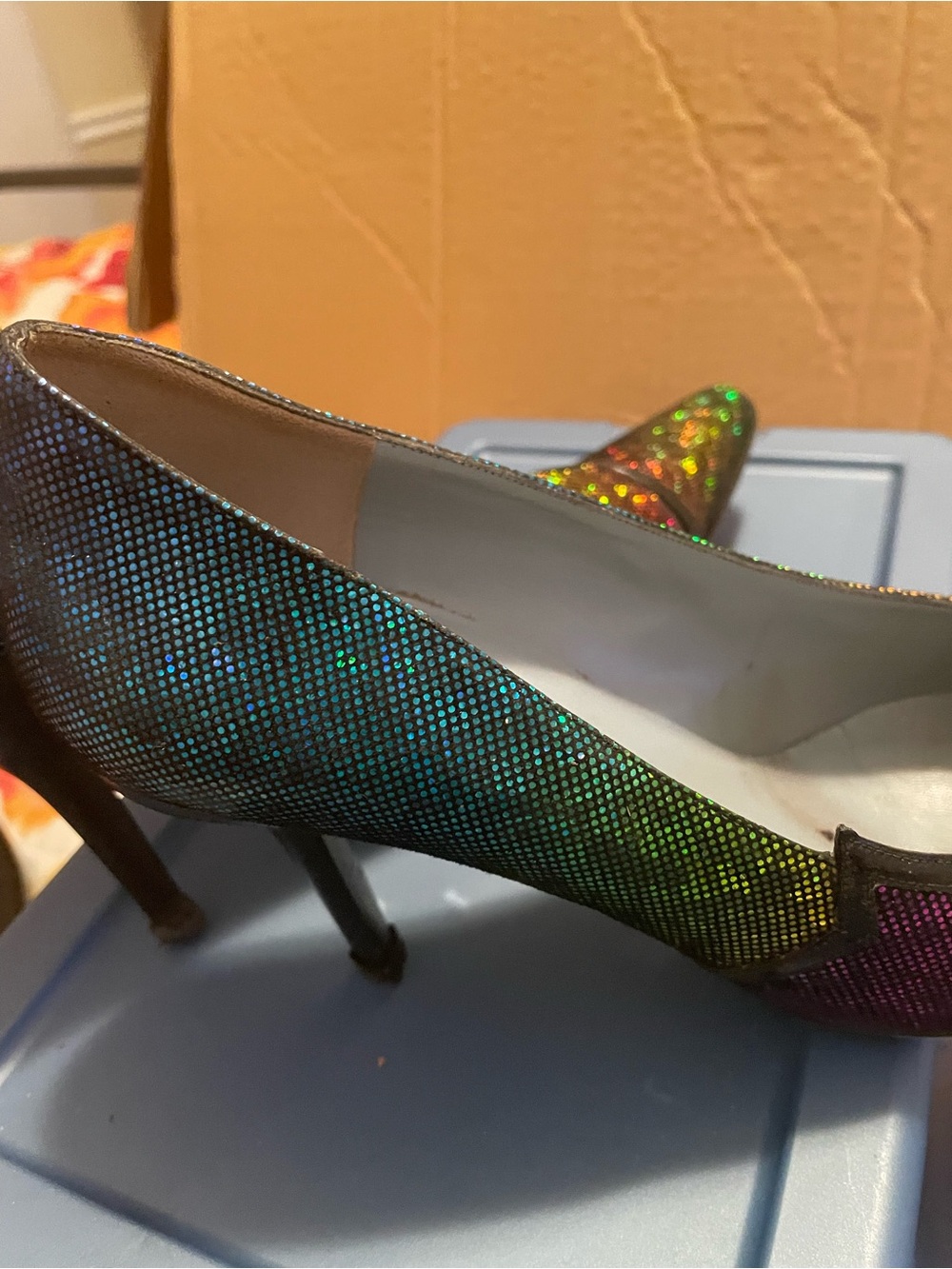 Charles Jourdan Blue-Green Iridescent Pointed Toe Pumps
